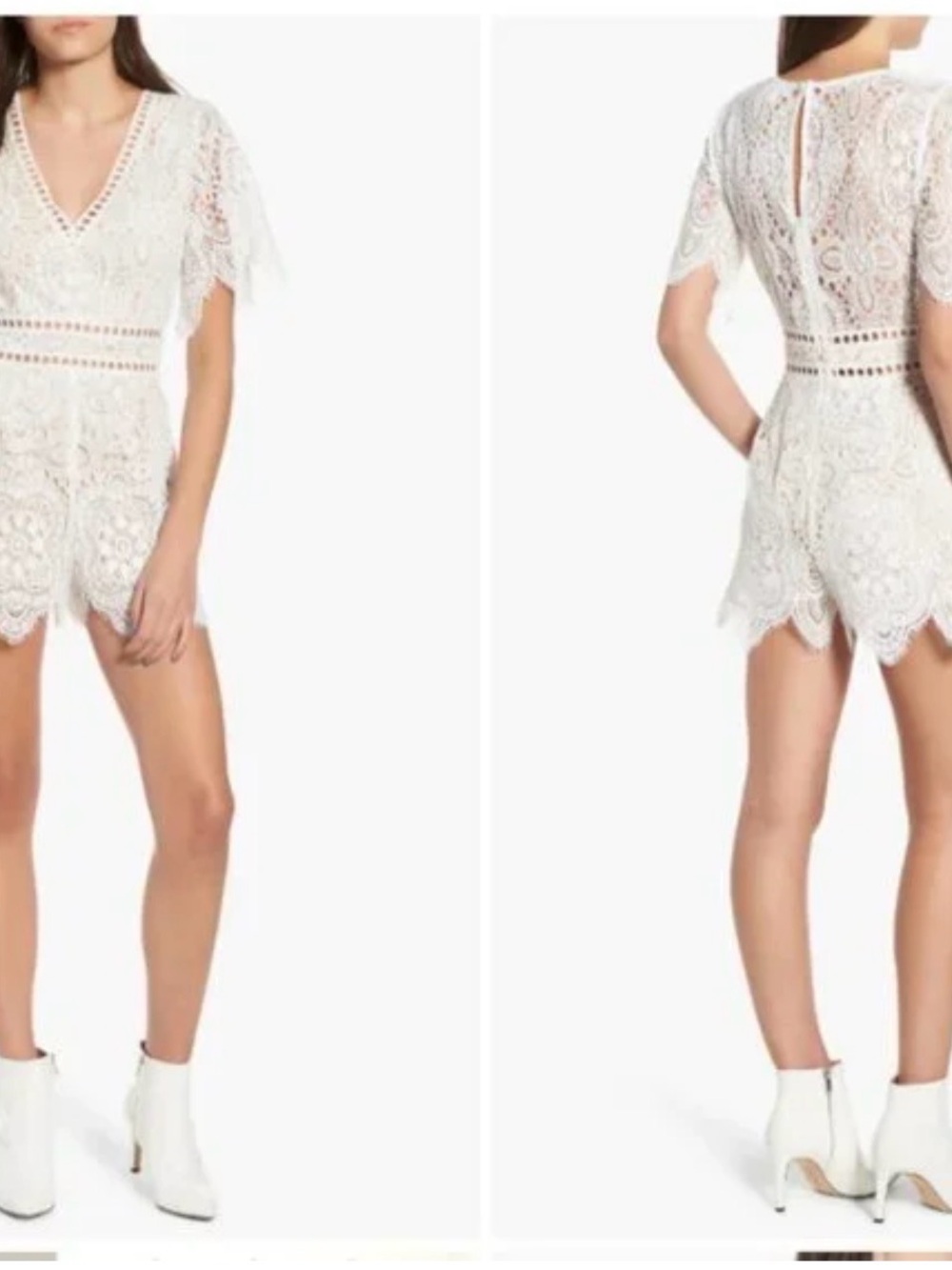 Socialite White Lace V-Neck Romper with Scalloped Trim